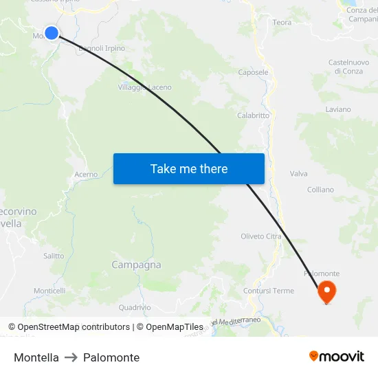 Montella to Palomonte map