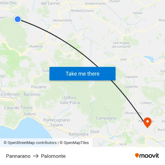 Pannarano to Palomonte map
