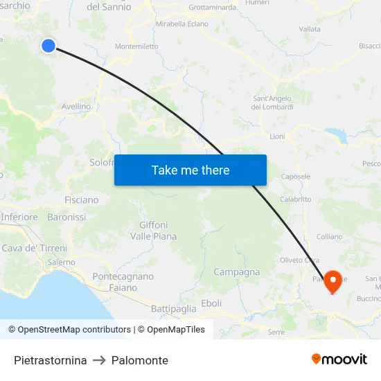 Pietrastornina to Palomonte map