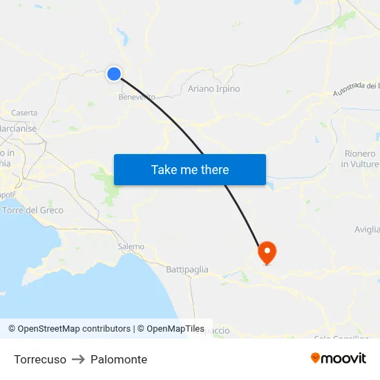 Torrecuso to Palomonte map
