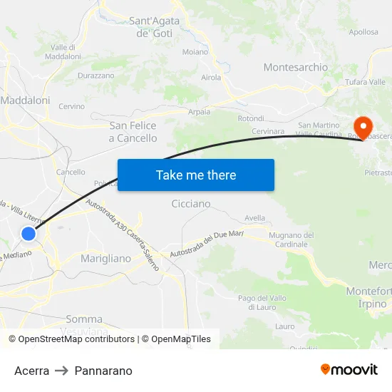Acerra to Pannarano map
