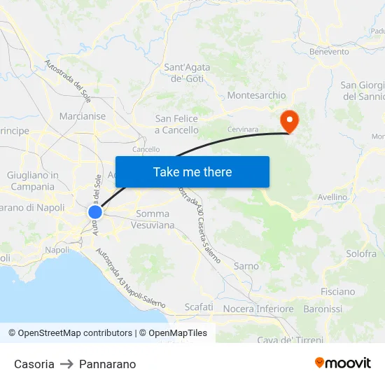 Casoria to Pannarano map