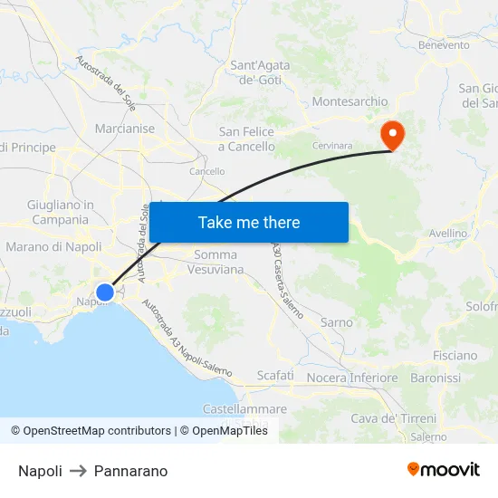Naples to Pannarano map