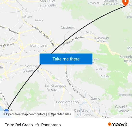 Torre Del Greco to Pannarano map