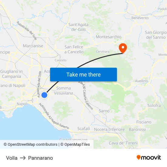 Volla to Pannarano map