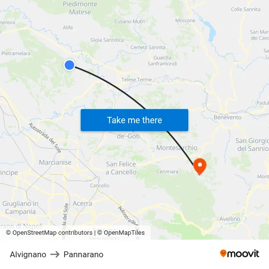 Alvignano to Pannarano map