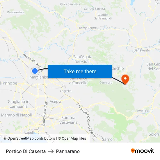 Portico di Caserta to Pannarano map