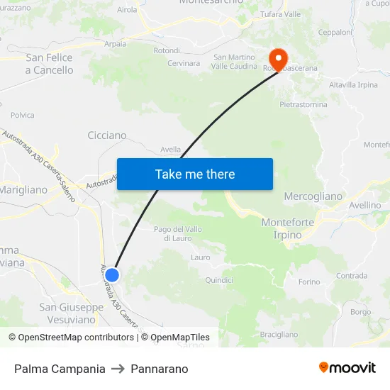 Palma Campania to Pannarano map