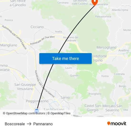 Boscoreale to Pannarano map
