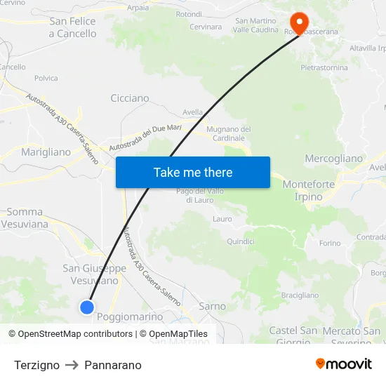 Terzigno to Pannarano map