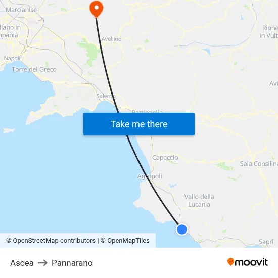 Ascea to Pannarano map