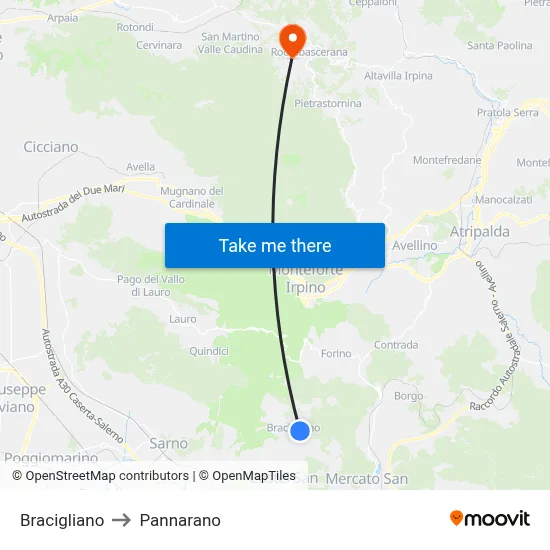 Bracigliano to Pannarano map