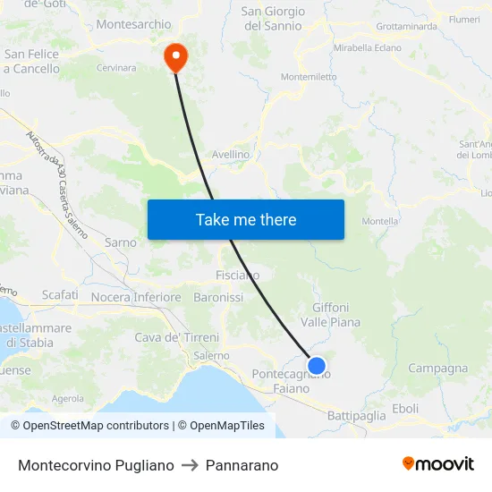 Montecorvino Pugliano to Pannarano map