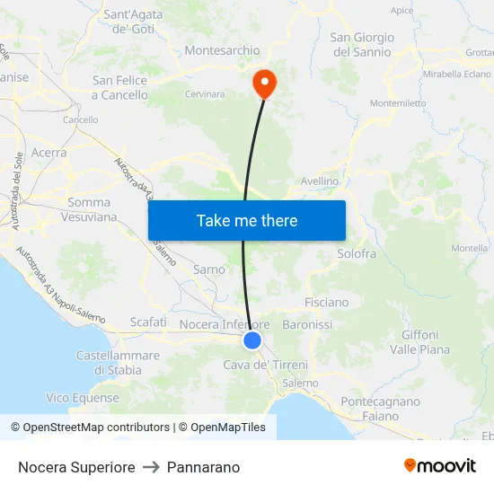 Upper Nocera to Pannarano map