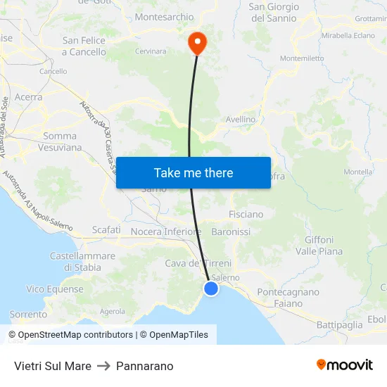 Vietri Sul Mare to Pannarano map