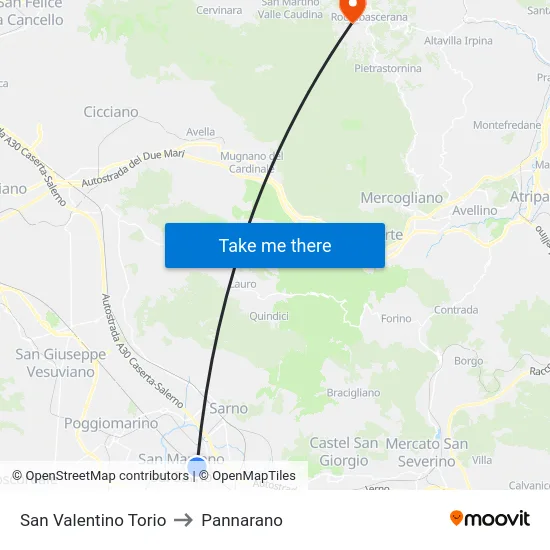 San Valentino Torio to Pannarano map