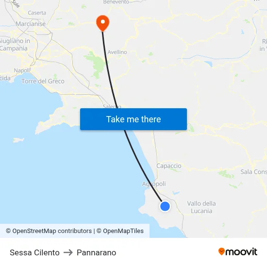 Sessa Cilento to Pannarano map