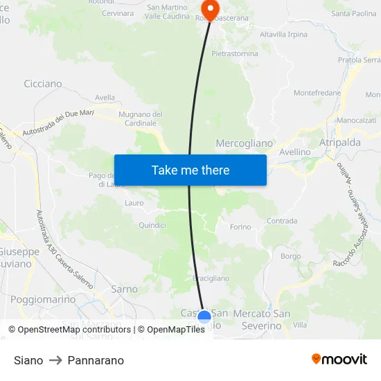 Siano to Pannarano map