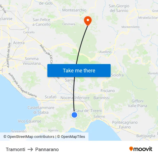 Tramonti to Pannarano map