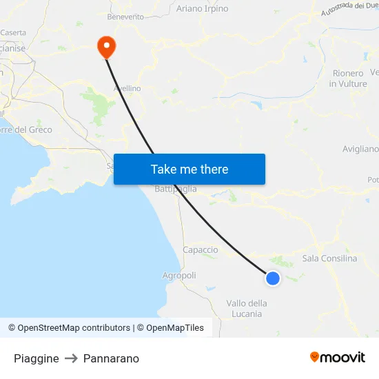 Piaggine to Pannarano map