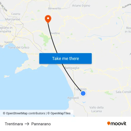 Trentinara to Pannarano map