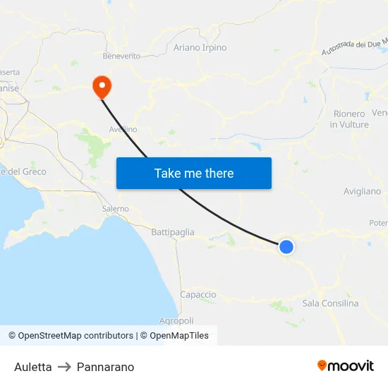 Auletta to Pannarano map