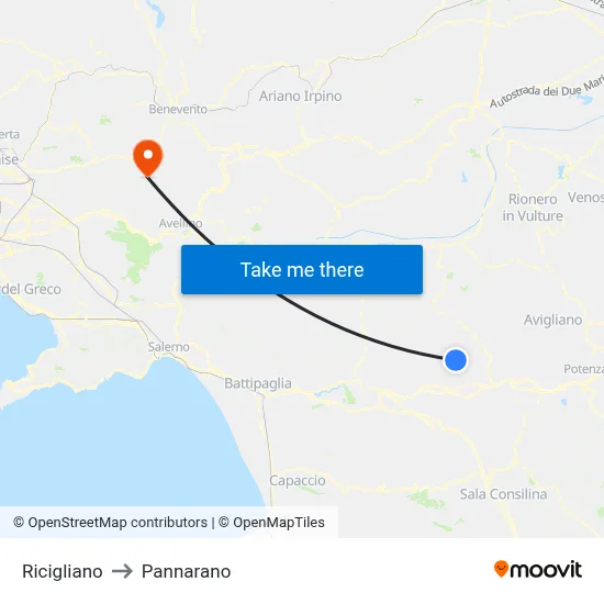 Ricigliano to Pannarano map