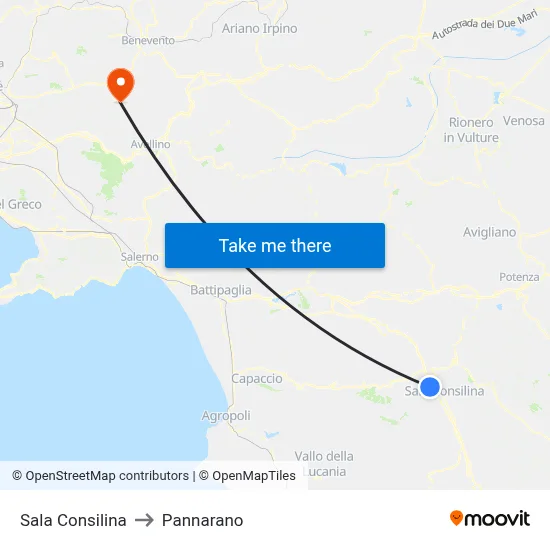 Sala Consilina to Pannarano map