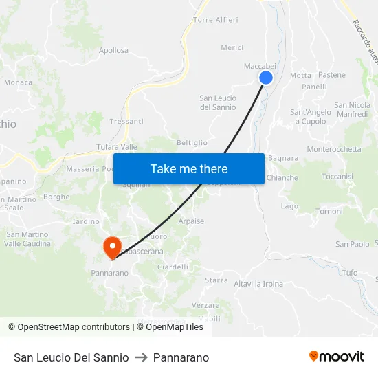 San Leucio Del Sannio to Pannarano map