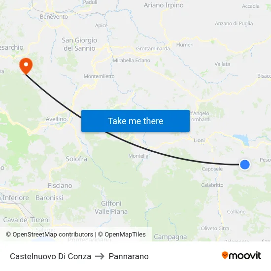 Castelnuovo Di Conza to Pannarano map