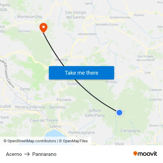 Acerno to Pannarano map