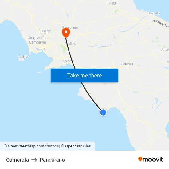 Camerota to Pannarano map
