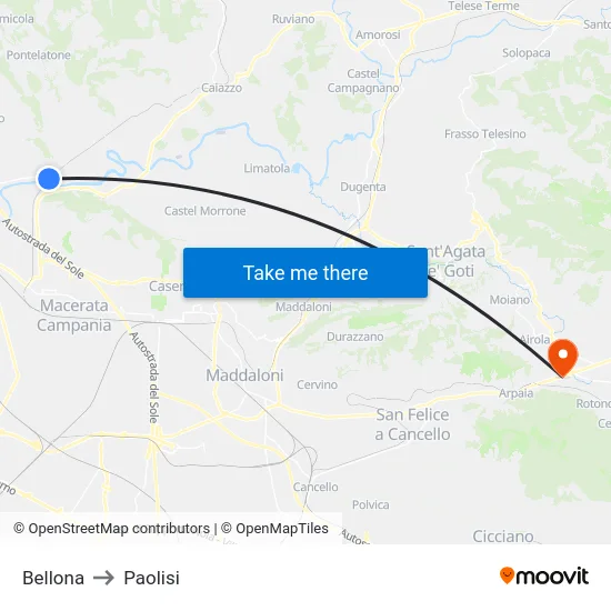 Bellona to Paolisi map