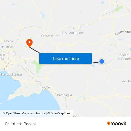 Calitri to Paolisi map