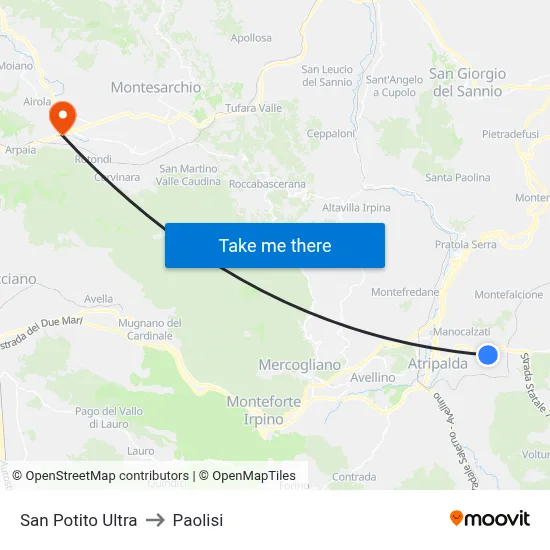 San Potito Ultra to Paolisi map
