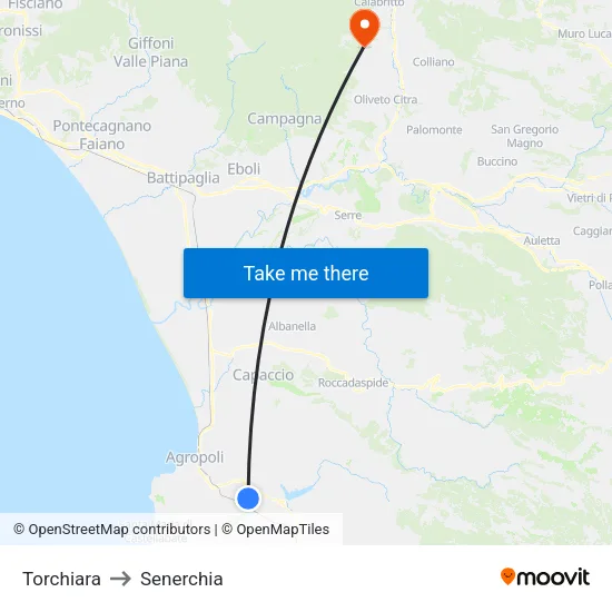 Torchiara to Senerchia map
