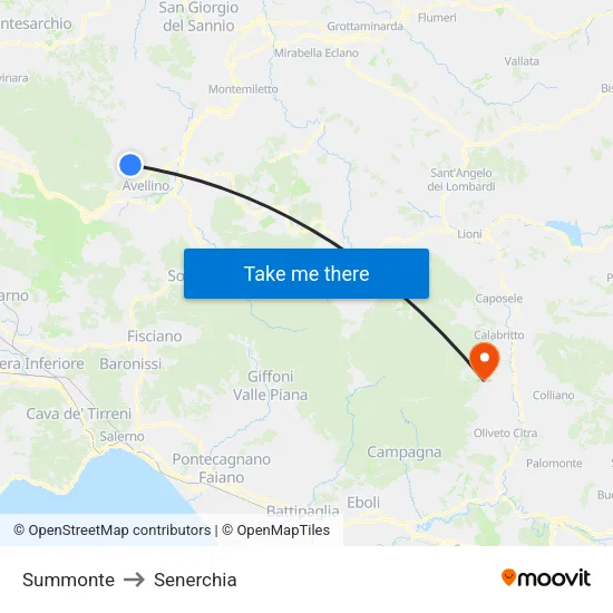Summonte to Senerchia map