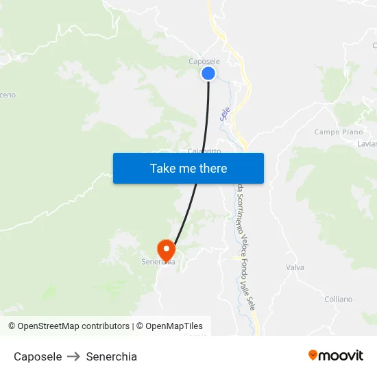 Caposele to Senerchia map