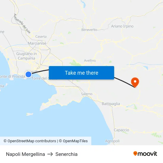 Napoli Mergellina to Senerchia map