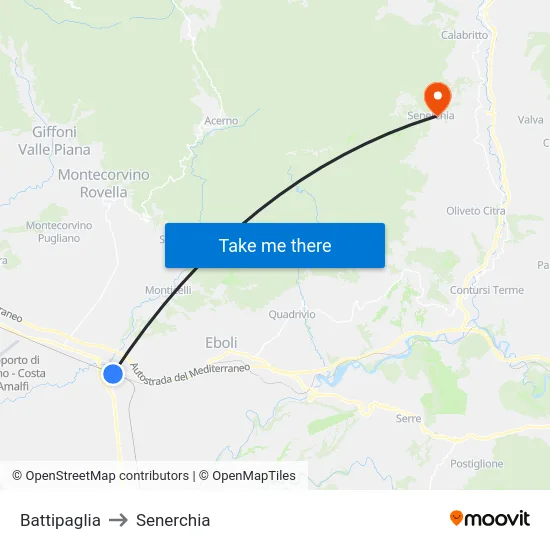 Battipaglia to Senerchia map