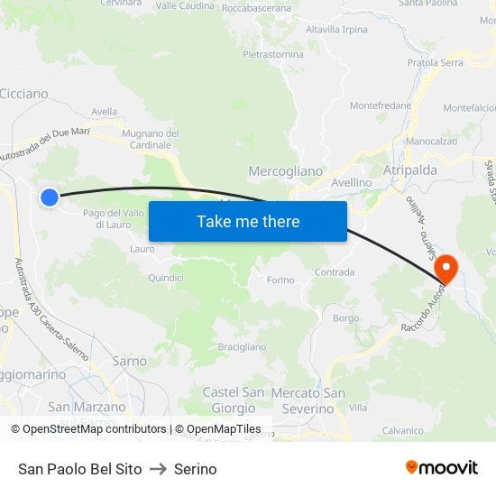 San Paolo Bel Sito to Serino map