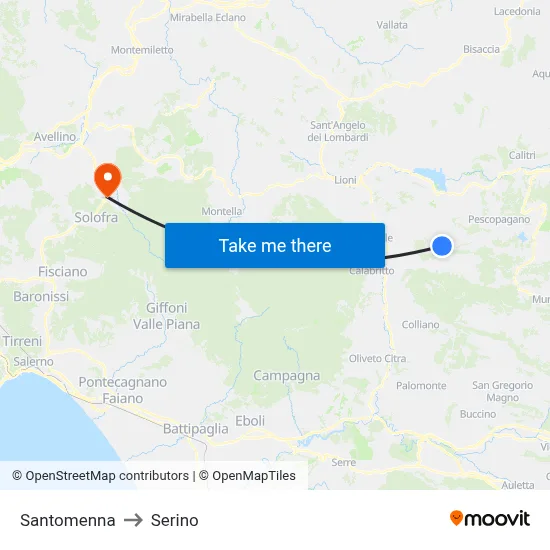 Santomenna to Serino map