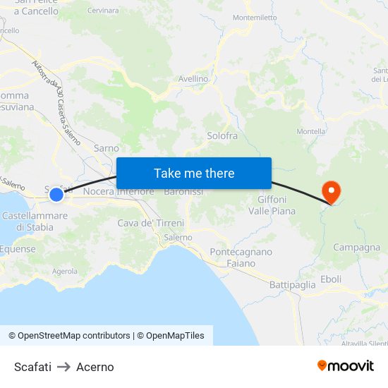 Scafati to Acerno map