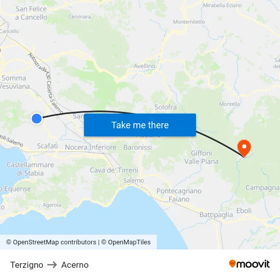 Terzigno to Acerno map