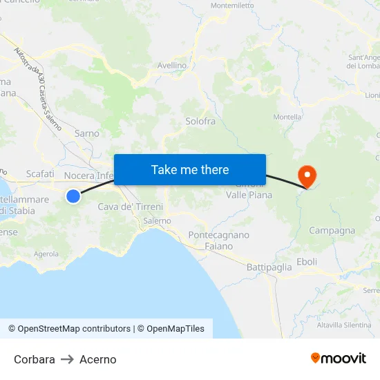 Corbara to Acerno map