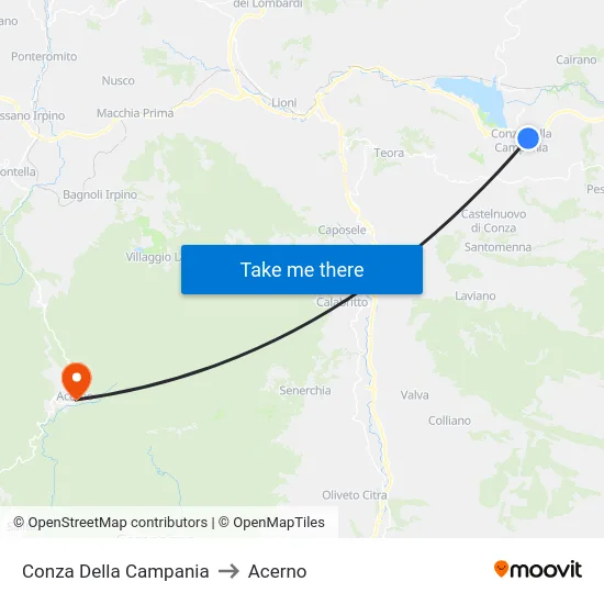 Conza Della Campania to Acerno map