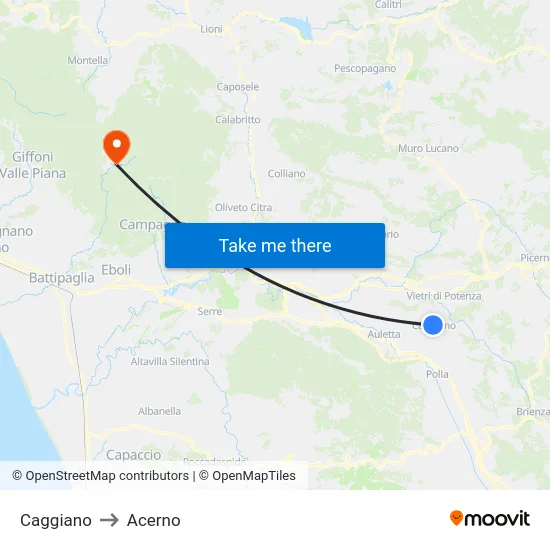 Caggiano to Acerno map