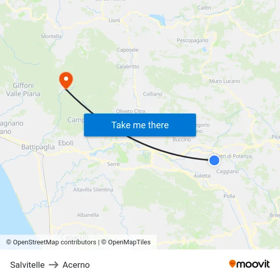 Salvitelle to Acerno map