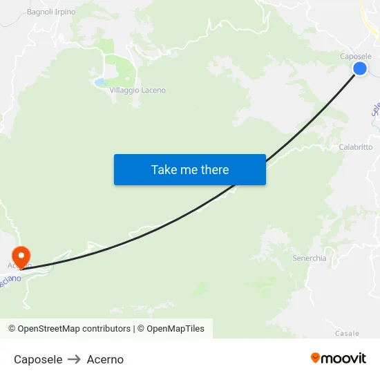 Caposele to Acerno map