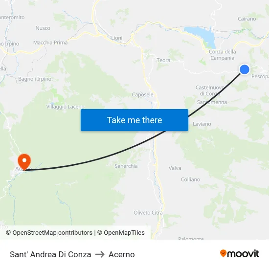 Sant'Andrea di Conza to Acerno map